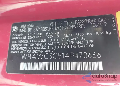 2010 BMW 328I xDrive from USA, damaged, VIN WBAWC3C51AP470666